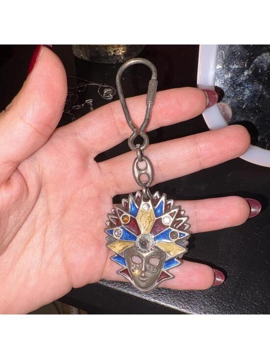 Jewelry - Vintage Venetian Mask Pendant Enamel Rhinestone Mardi Gras Jester